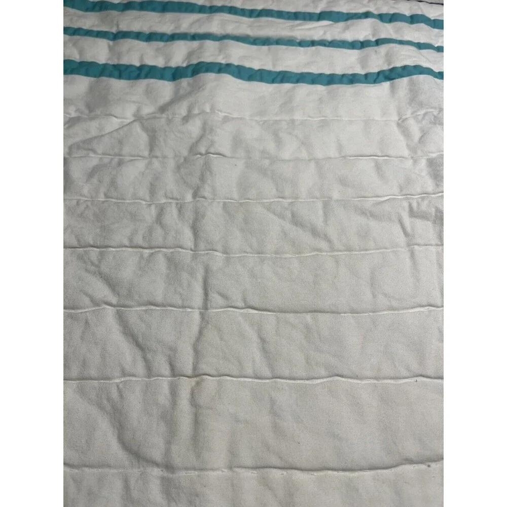 Pottery Barn Kids Hamptons Whale White Teal Baby Blue Toddler Crib Quilt 36x50”